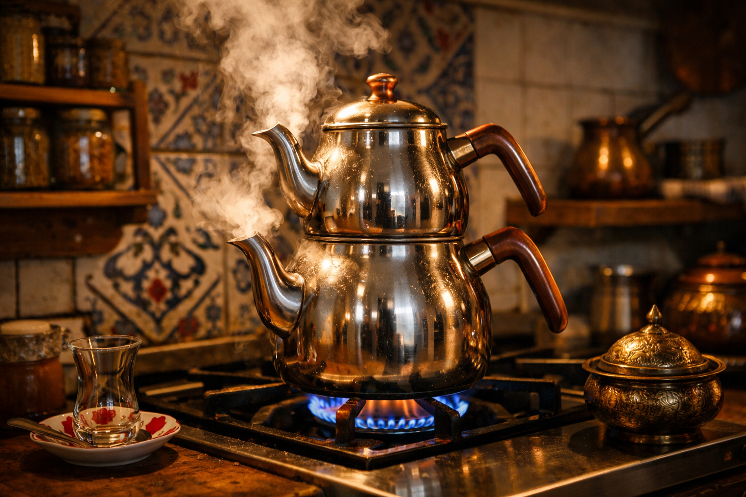 Çift demlik ile çay demleme