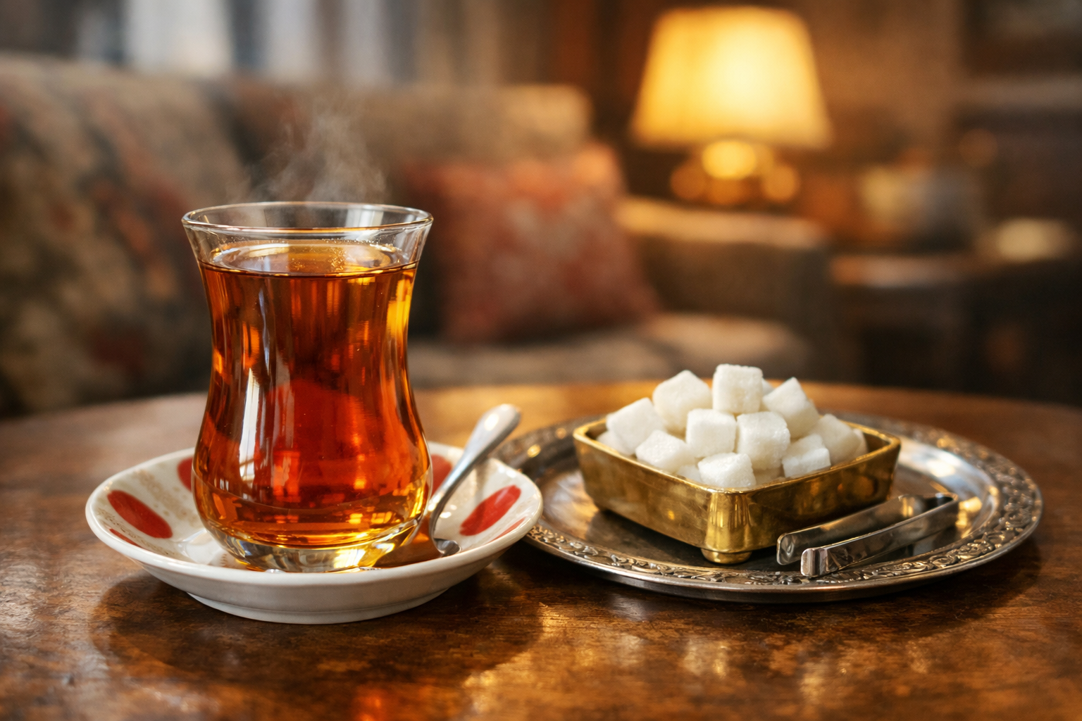 İnce belli bardakta çay servisi