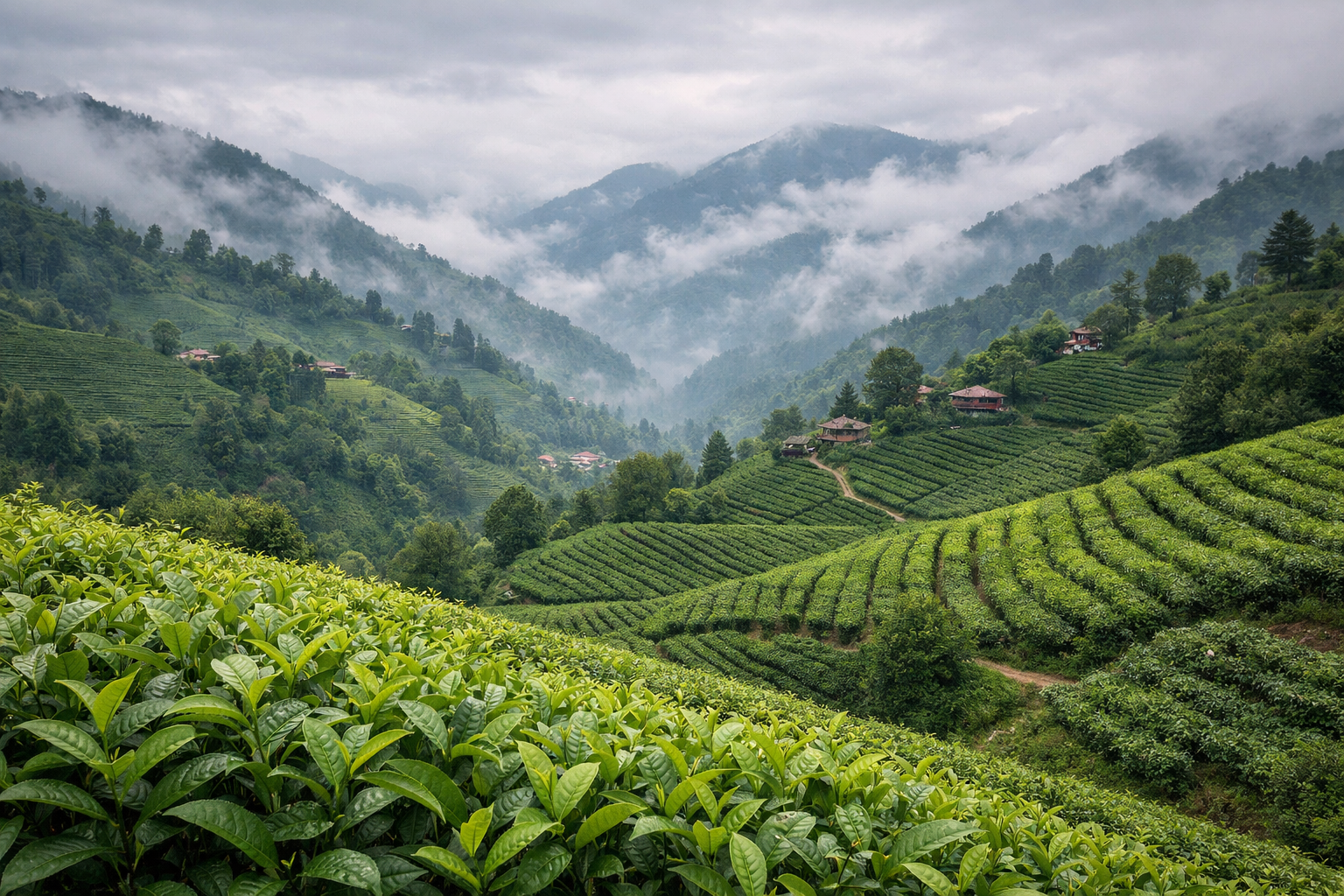Rize çay tarlaları ve yeşil yapraklar